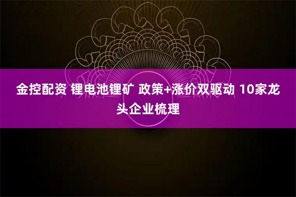 金控配资 锂电池锂矿 政策+涨价双驱动 10家龙头企业梳理